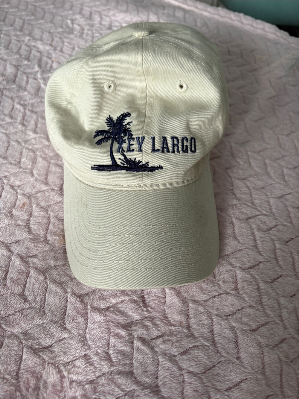 Key Largo Embroidered Palm Baseball Cap - Cream with Navy Logo